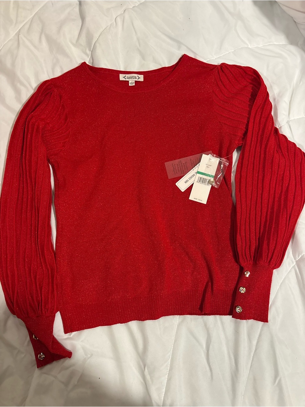 NWT Nanette Lepore Red Sparkle Puff-Sleeve Sweater size large